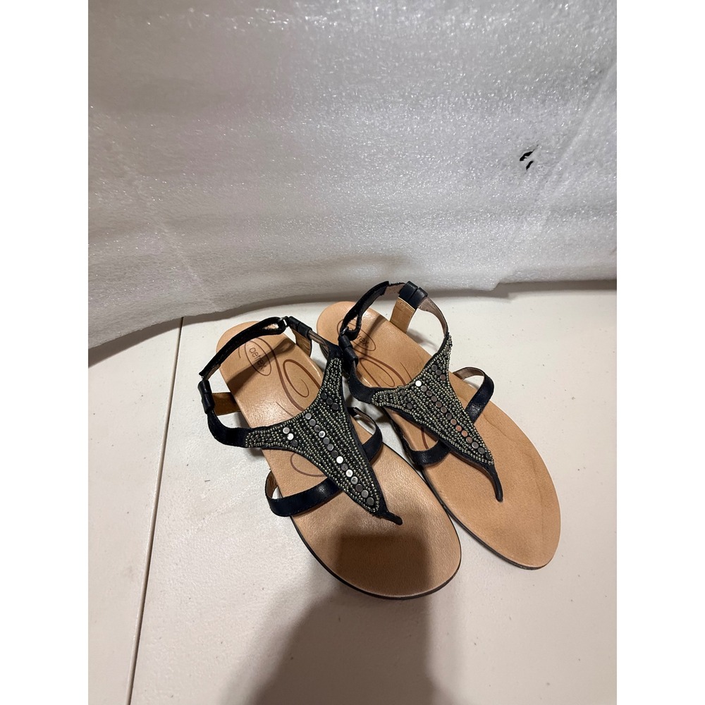 Aetrex Jillian Black Leather Rhinestone Embellished Orthotic Sandals Womens 41